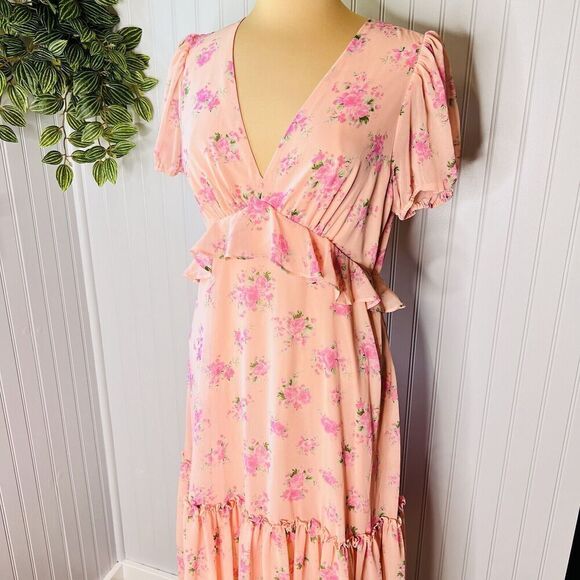 Love Shack Fancy Sz 10 Target Fleur Pink Floral Ruffled Midi Dress Boho 0834 - Picture 2 of 14